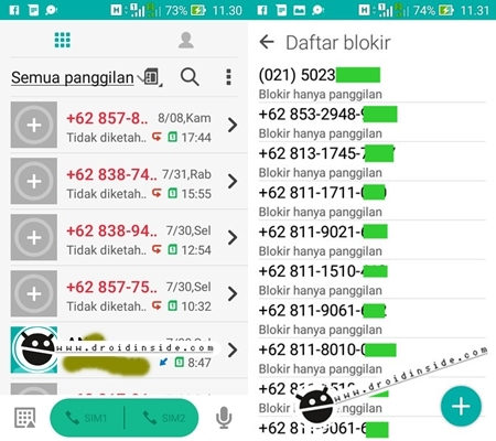 blokir panggilan di HP Asus