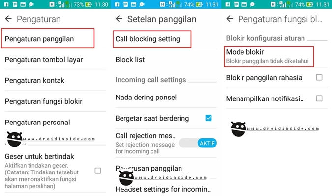 blokir panggilan di HP Asus