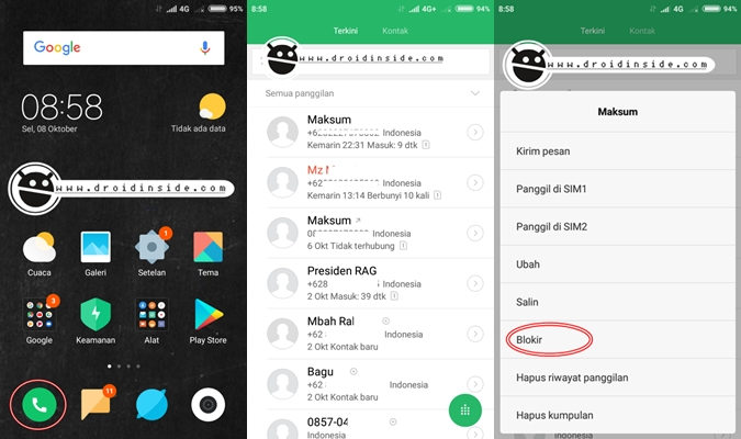 cara blokir panggilan di kontak xiaomi