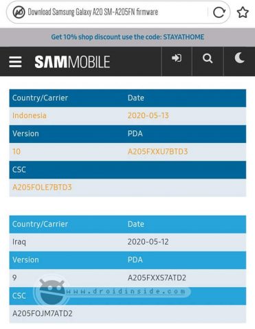 android 10 galaxy a20 resmi