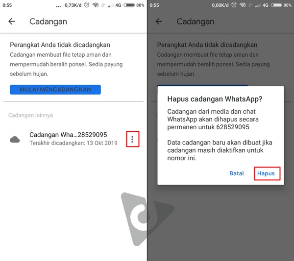 Cara Hapus Cadangan Whatsapp di Google Drive