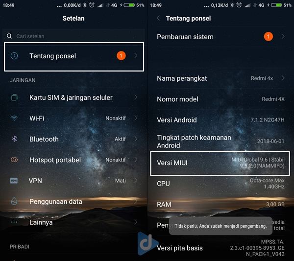 cara mengaktifkan opsi pengembang xiaomi