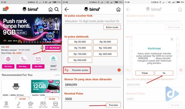 kirim pulsa bima+