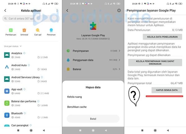 hapus data layanan google play aman