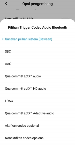 mengganti codec audio bluetooth