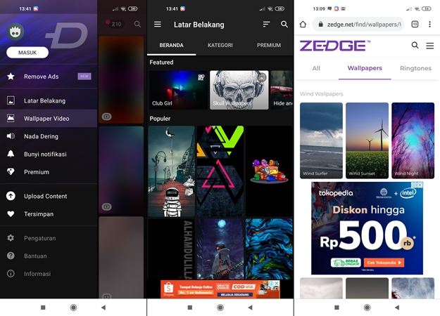 zedge dari browser dan aplikasi