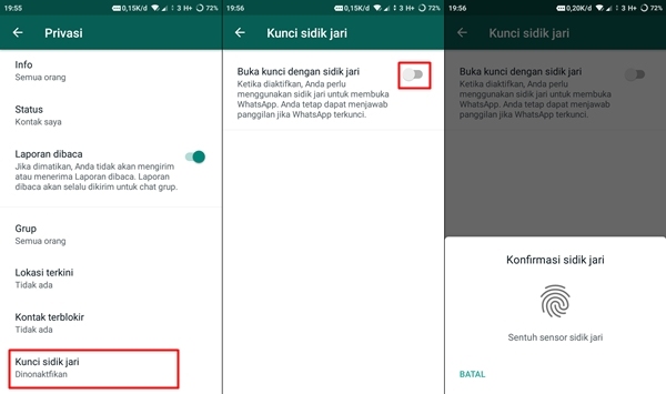 aktifkan sidik jari WA