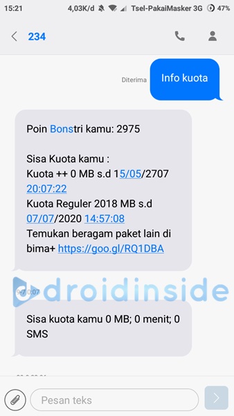 cek bonstri dengan sms