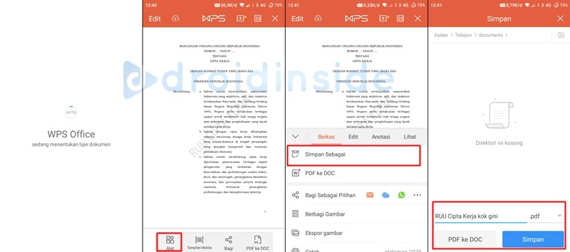 ganti nama pdf dari aplikasi dengan simpan sebagai