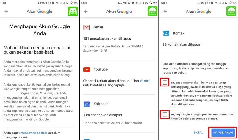 hapus akun google permanen