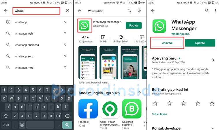 keluar whatsapp dengan uninstall