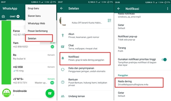 mengatur nada dering whatsapp