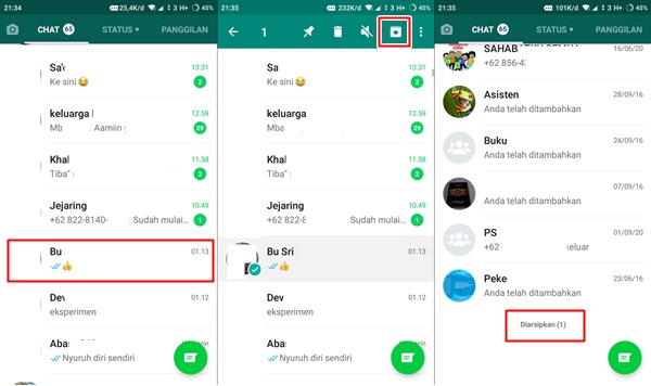 menyembunyikan chat whatsapp dengan arsip