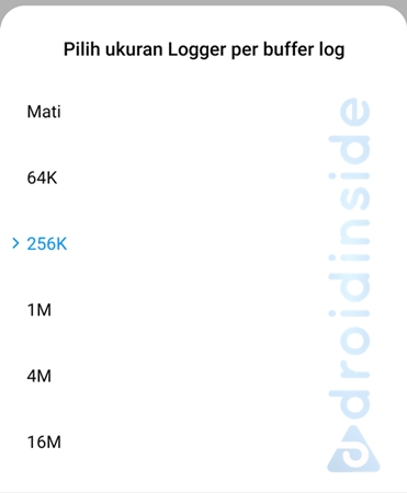 pilih ukuran logger per buffer