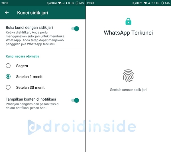 whatsapp terkunci sidik jari