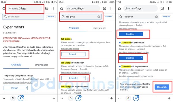 mematikan tab grup chrome android