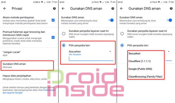 mengaktifkan dns di chrome android