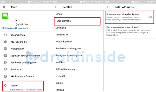 menonaktifkan putar otomatis video youtube