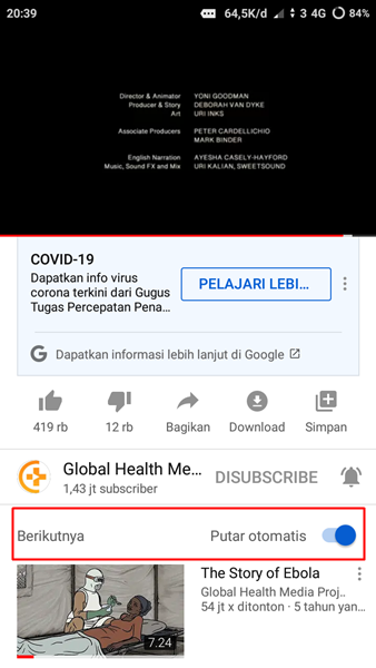tombol putar otomatis youtube
