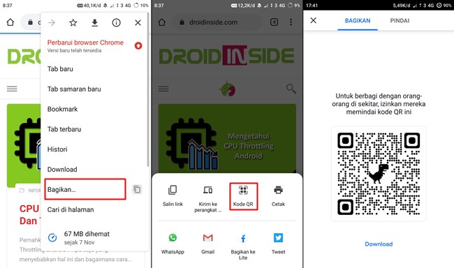 berbagi link dengan kode qr chrome