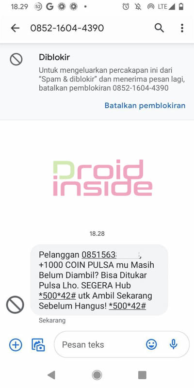 google message blokir spam