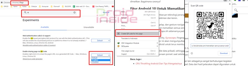 kode qr url di chrome PC