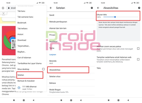 membesarkan teks chrome android