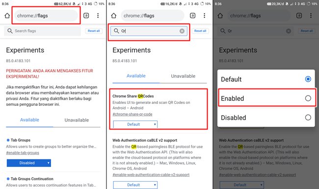mengaktifkan kode qr chrome berbagi link