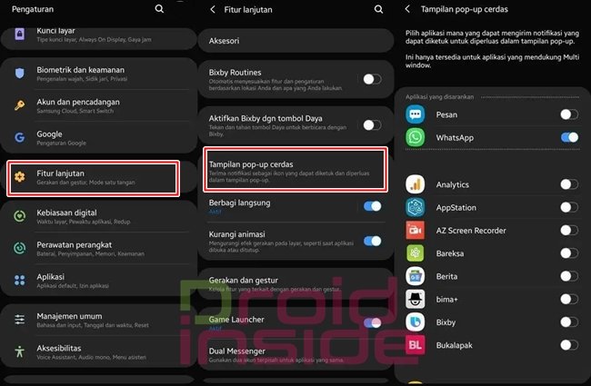 aktifkan balon notifikasi samsung