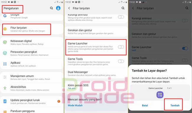 cara aktifkan game launcher samsung