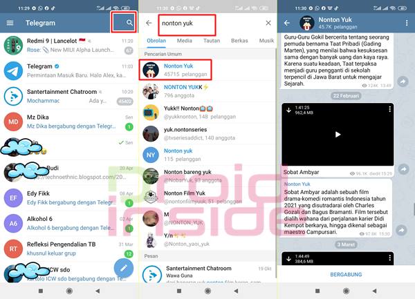 cara nonton film di telegram android