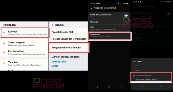 cara setting dns di hp samsung android