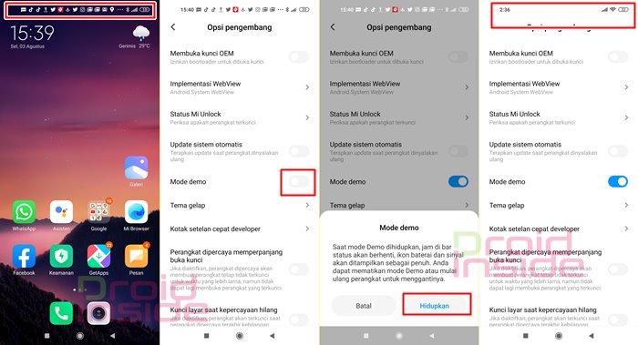 aktifkan mode demo android