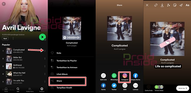 cara share spotify ke instagram