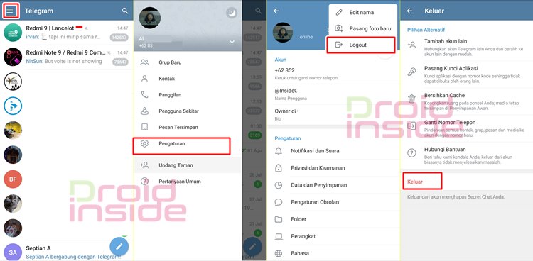 cara log out telegram hp android