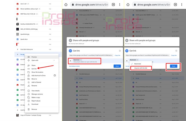 cara membagikan file di google drive dari Chrome