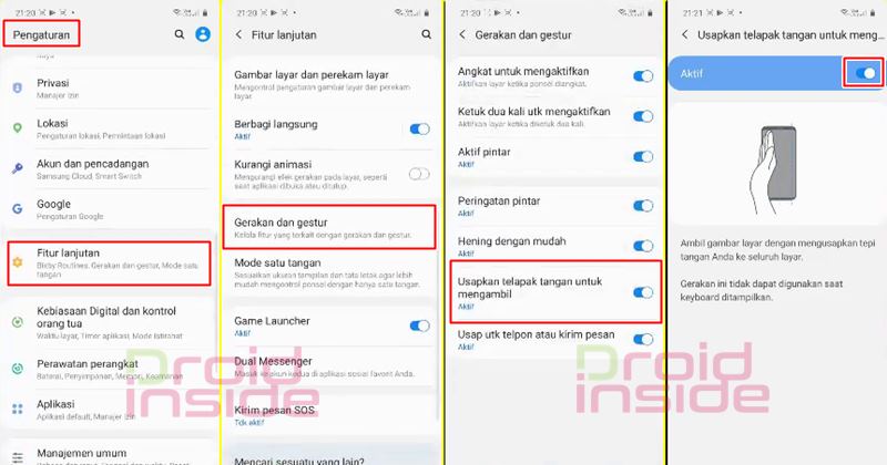 cara screenshot samsung dengan telapak tangan