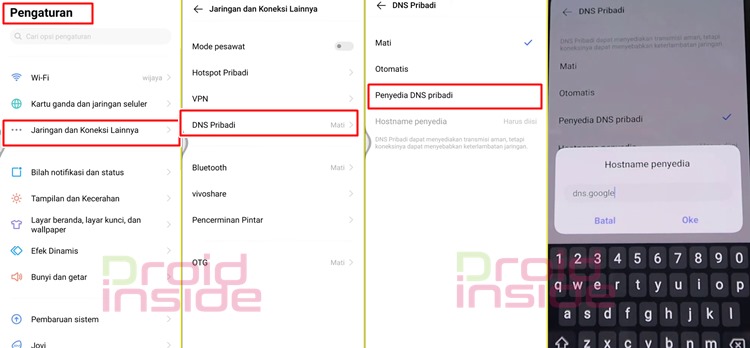 cara settings dns pribadi di hp vivo