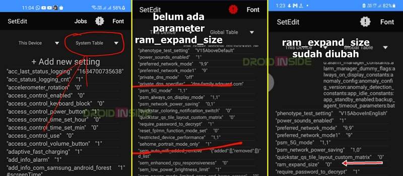 mengaktifkan ram plus samsung dengan setedit