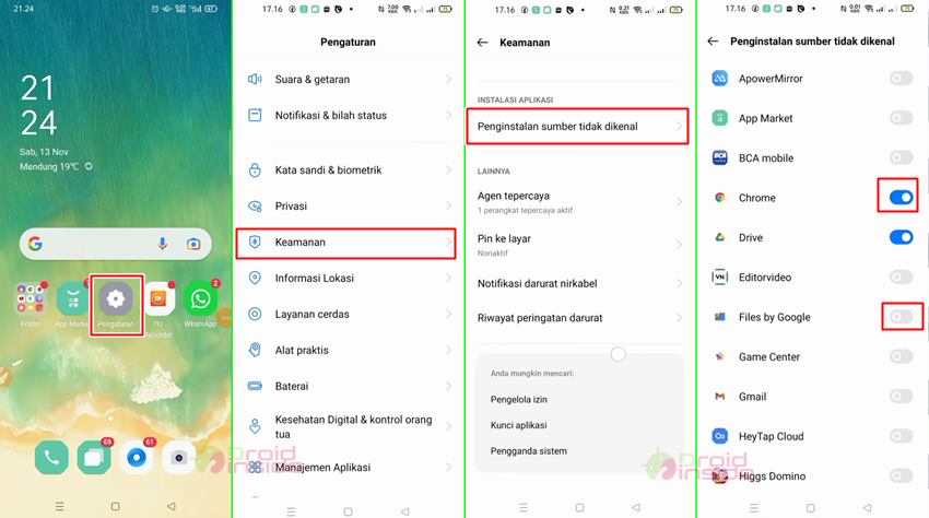 cara mengaktifkan sumber tidak dikenal oppo