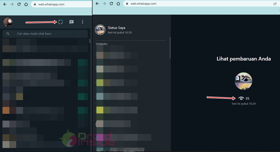 cara mengetahui status dilihat dari WA Web