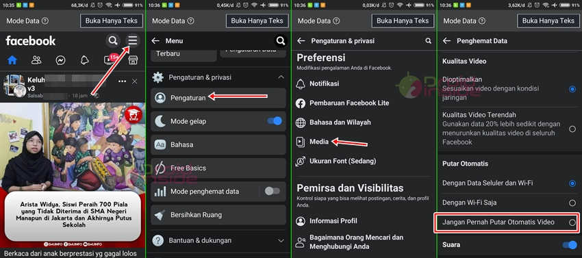 cara menonaktifkan video di fb lite