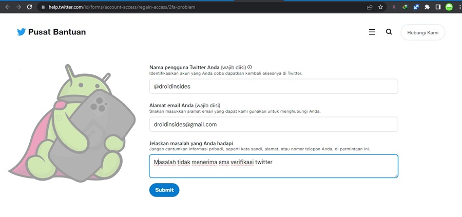 tidak menerima sms verifikasi twitter