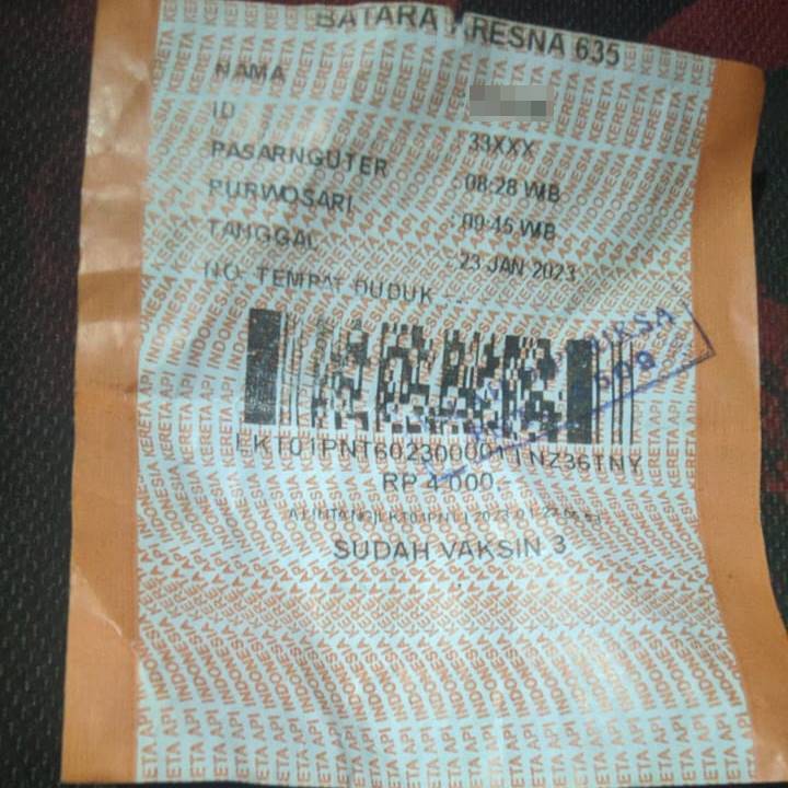 Contoh Tiket Kereta Api Lokal