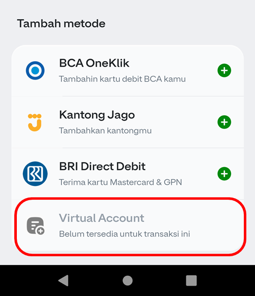 belum support virtual account