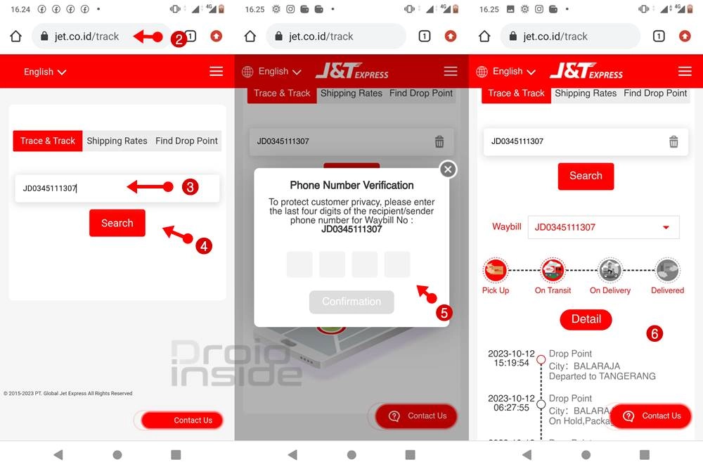 cara lacak pengiriman JT result