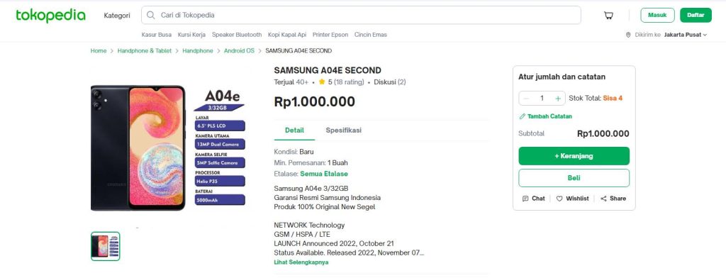 Harga bekas samsung a04e ram 3 32 TokoPedia